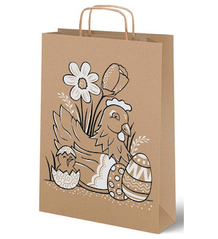 Taška papírová hnědá s uchem Slepička 22x28x10cm