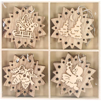Vánoční ozdoby dřevěné set vločka 12ks