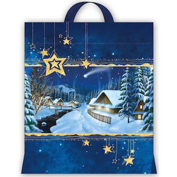 Vánoční taška PE noční vesnička 40x46x8cm