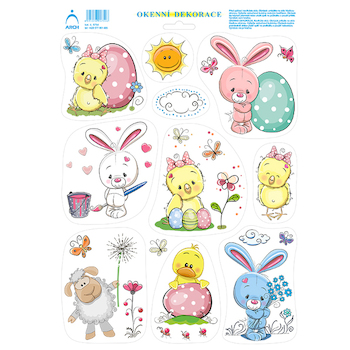 Velikonoční okenní folie  Kuřátko s kraslici 33x24cm