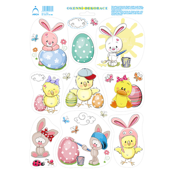 Velikonoční okenní folie  Zajíček s kraslici 33x24cm