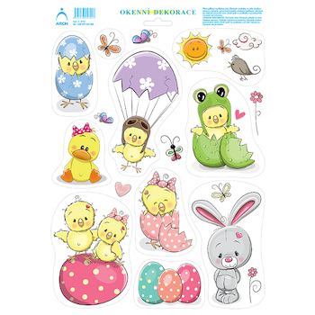 Velikonoční okenní folie  Kuřátko v kraslici 33x24cm