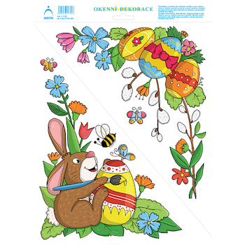 Velikonoční okenní folie  rohová Zajíček 33x24cm