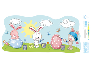 Velikonoční okenní folie  Zajíčci malují 35x16cm