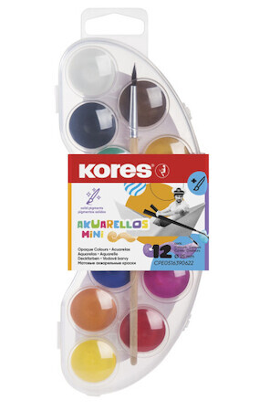 Vodové barvy Kores Akuarellos 12 barev 25mm