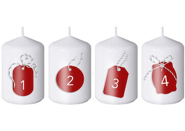 Svíčka válec 50x90mm bílá adventní čísla visačky 4ks