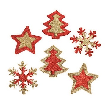 Vánoční ozdoby glitr zlato-červené s lepíkem 5 cm 6 ks